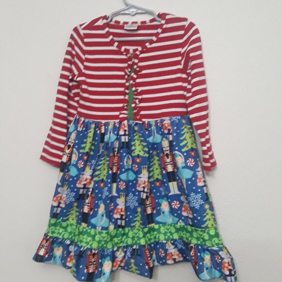 Striped Red and Blue Nutcracker Kids Casual Dress - Picture 1 of 3